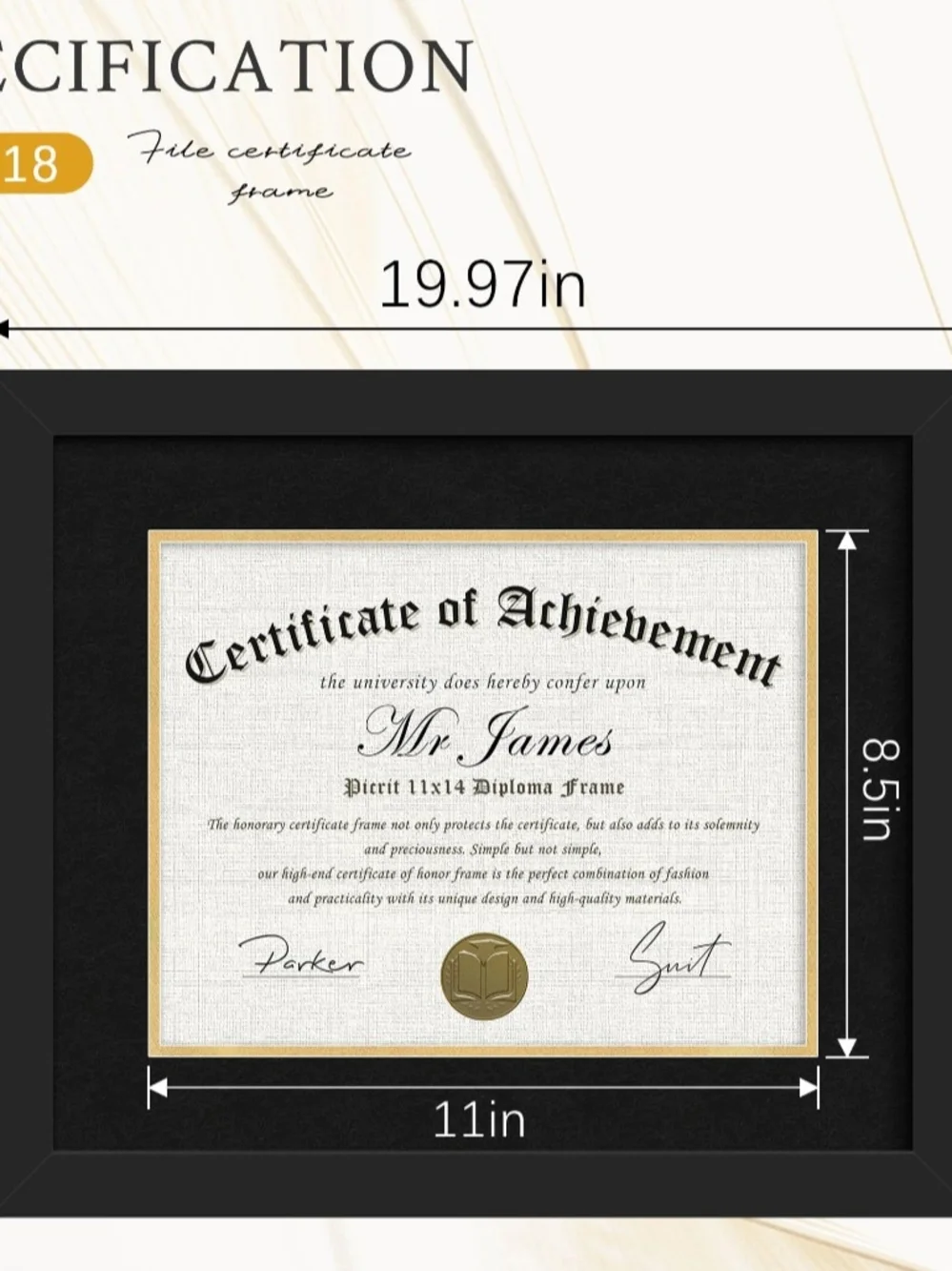11x14 Black Wood Diploma/Document Frame with Tempered Glass & Mat